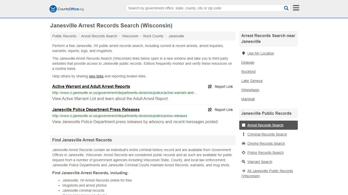 Arrest Records Search - Janesville, WI (Arrests & Mugshots) - County Office